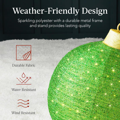 Best Choice Products 2pc Lighted Pop-Up Outdoor Christmas Ornament Set, Holiday Ball Decoration w/ 180 LED Lights, 8 Light Functions - Red/Green