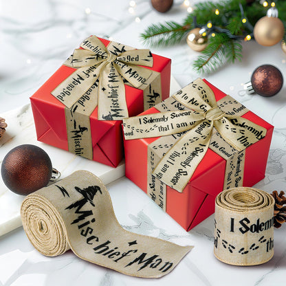 Mizelu 2 Rolls 2.5" x 6 Yards Christmas Wizard Wired Ribbon, Wizard Wired Edge Fabric Ribbon, Christmas Tree Bow Making Fabric Ribbons for Xmas DIY Crafts Gift Wrapping Party Decoration