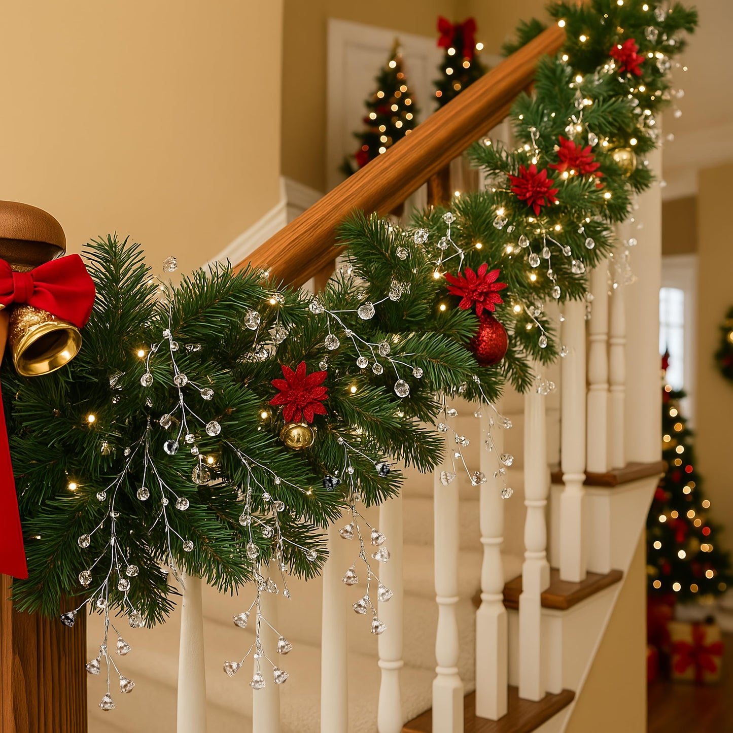 Cheerland Crystal Garland Strands Clear Ice Wire Winter Wonderland Party Decorations Christmas Diamond Crystal Garland Hanging Christmas Tree Decoration Living Room Bedroom Mantel Wreath Decor