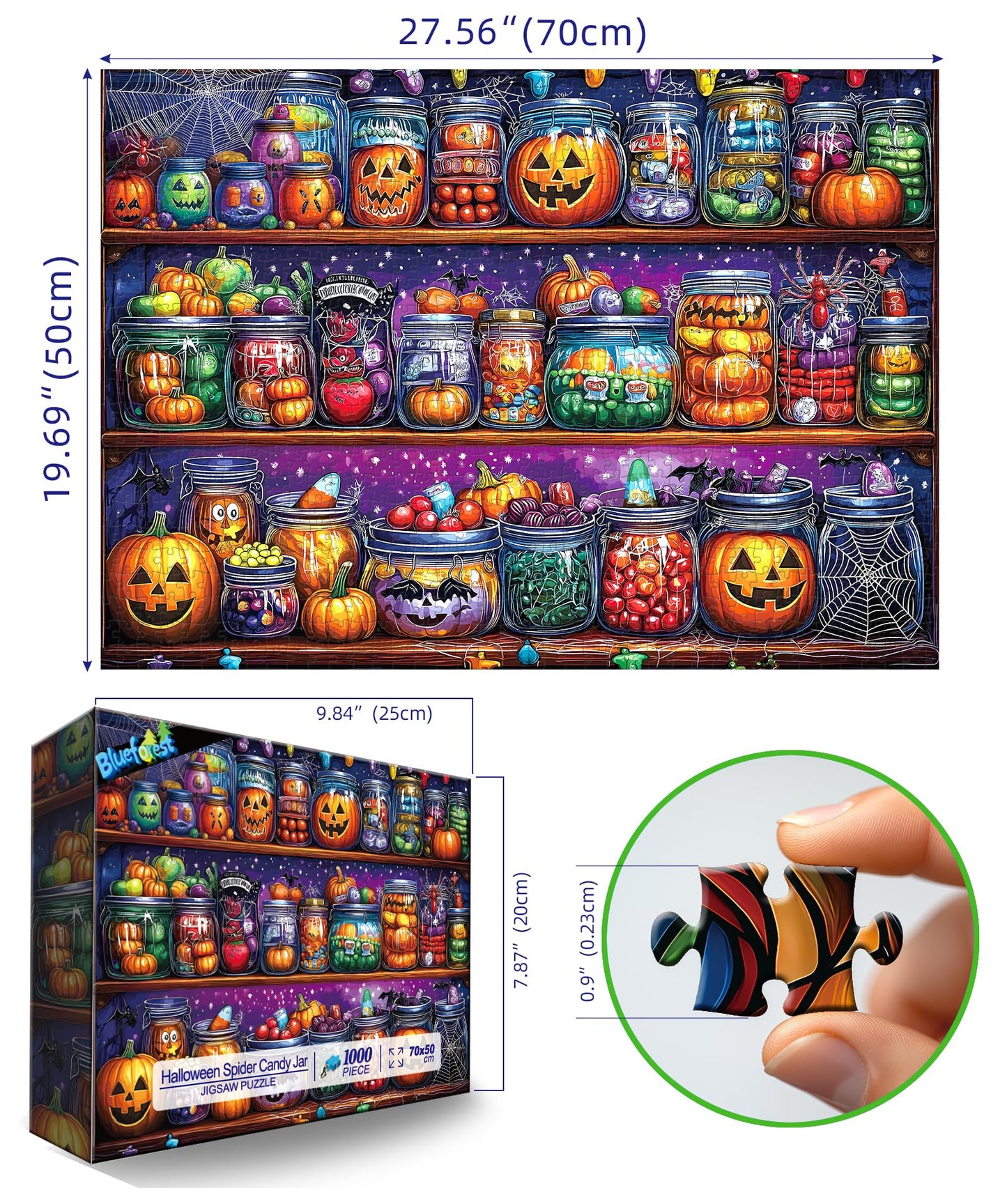 Halloween 1000 Piece Puzzles for Adults, Halloween Spider Candy Jar for Adults, Hard Challenge Art Jigsaw Puzzles, for Gifts Birthday Party Games Family, 27.5 * 19.7 inch Dust Free Puzzle