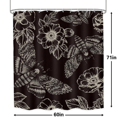 LGhtyro Gothic Skull Moth Halloween Shower Curtain Bathroom Set 60Wx71H Inches Witchy Scary Black Flower Death Head Mysterious Butterflys Bath Accessories Men Art Home Decor Fabric 12 Pack Hooks