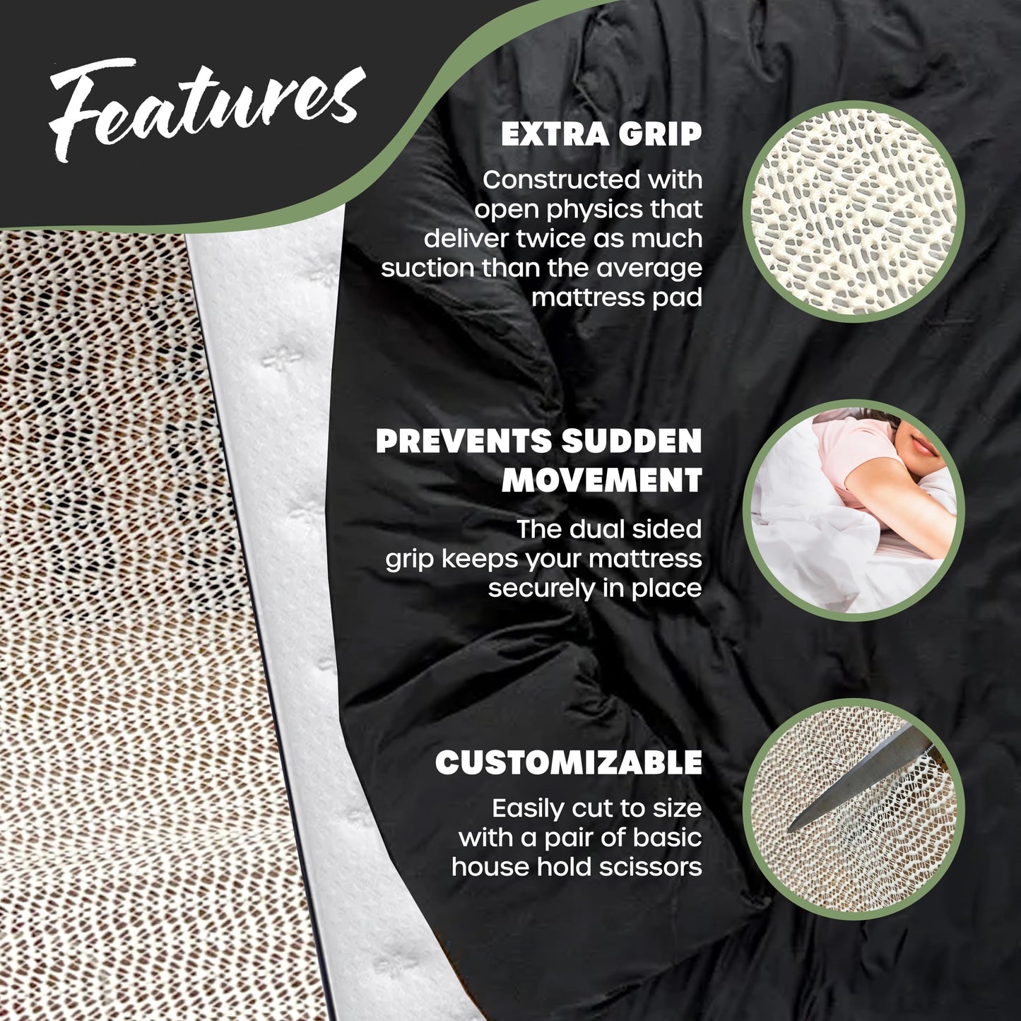 Nevlers 72" x 54" Queen Size Open-Weave Non Slip Mattress Gripper Pad