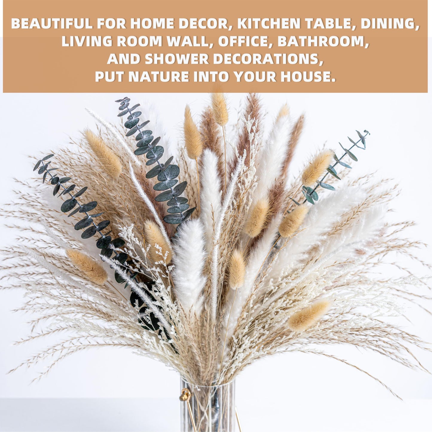 Boho Decor Pampas Grass and Eucalyptus Bouquet,7Kinds Dried Flowers,pompas Grass Dried Flowers Arrangement for Centerpiece Table ,Wedding,Home,Room,Rustic Decor