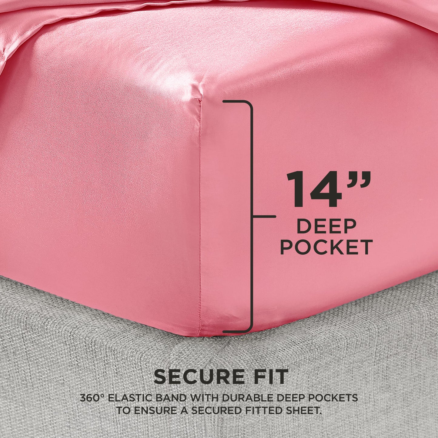 Juicy Couture Full Size Satin Bed Sheet Set, Deep Pocket Silky Full Sheet Set with 1 Fitted Sheet, 1 Flat Sheet, and 2 Pillow Case, Wrinkle Resistant and Anti Pilling Bed Sheets - Rose Pink