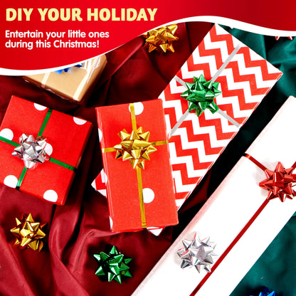 JOYIN Christmas 34 Pcs Bows and Ribbons Set, 4 Rolls of Curling Ribbons with 30 Pcs Bows, Gift Wrapping DIY for Holiday Crafts Decoration