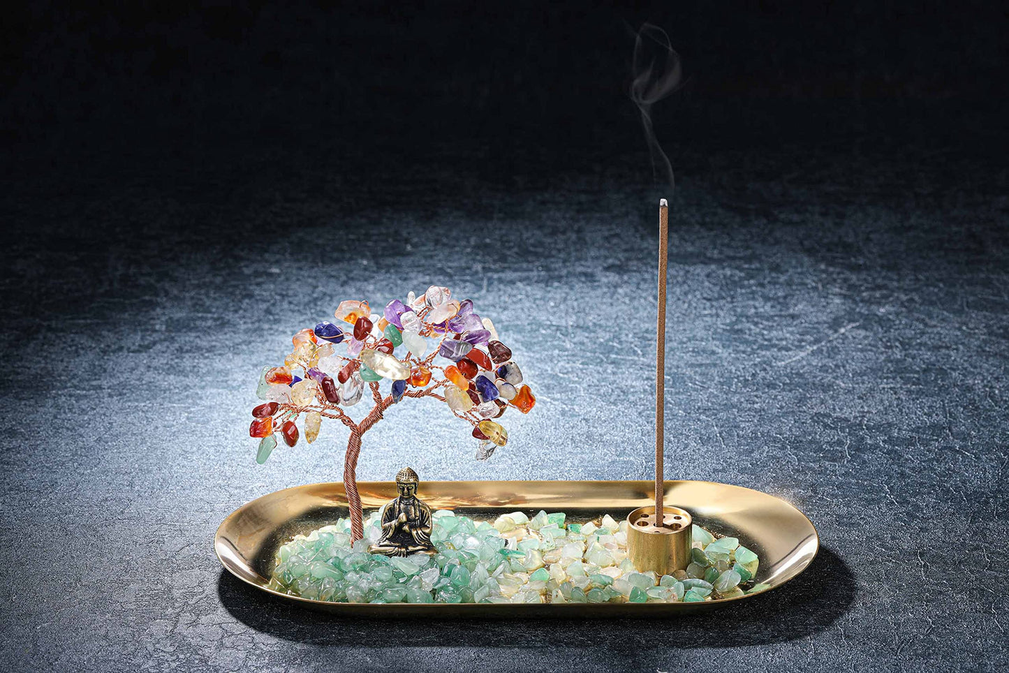 Jovivi Crystal Incense Holder for Sticks, Healing Crystal Stone Money Tree Buddha Statue Set Incense Burner, Incense Trays for Wealth, Good Luck,Yoga Meditation Home Decor