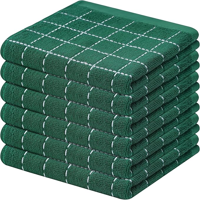 Mordimy 100% Cotton Terry Cloth Dish Cloths, Soft and Absorbent Checkered Dish