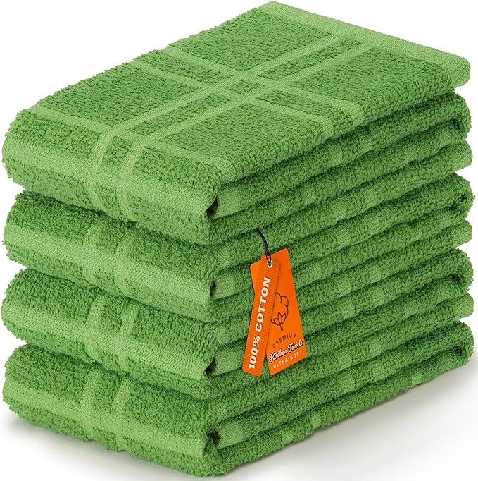 DecorRack Large Kitchen Towels, 100% Cotton Hand Towels, Plaid Pattern Cleaning