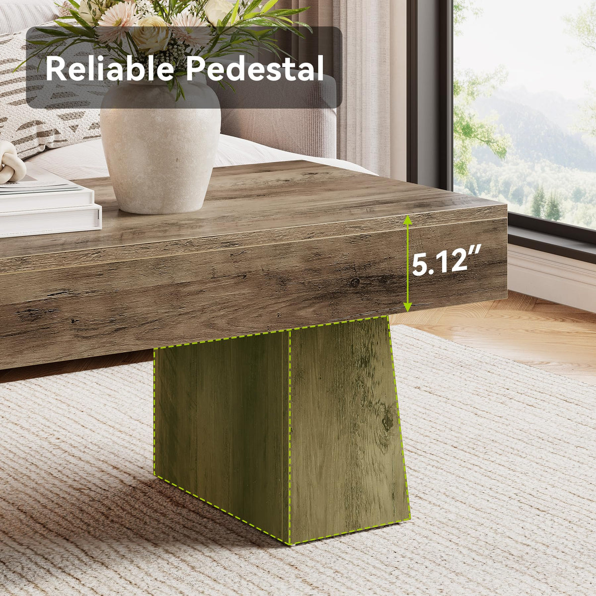 LITTLE TREE Farmhouse Coffee Table, 47 Inches Wooden Rectangular Accent Center Tables with Thick Base, Modern Low Cocktail Tea Furniture for Living Room (Rustic Brown)