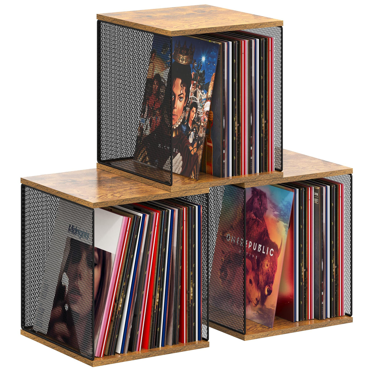 Dmevkic 3 Cube Vinyl Record Storage DIY Stackable 120-150 Records Visualize Album Storage Record Storage Crate