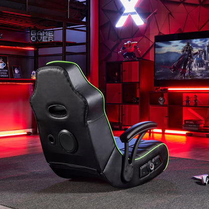 X Rocker Limewire Video Gaming Floor Chair with Armrests, Built-In Audio via Wireless Bluetooth, Foldable, Vegan Leather, 300 lbs Max, Amazon Exclusive, Black with Green