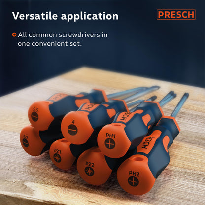 Presch Screwdriver Set 7 Pieces - Magnetic Screwdriver Sets with Slotted, Pozidrive and PH Screwdrivers - Pro Screw Driver Kit