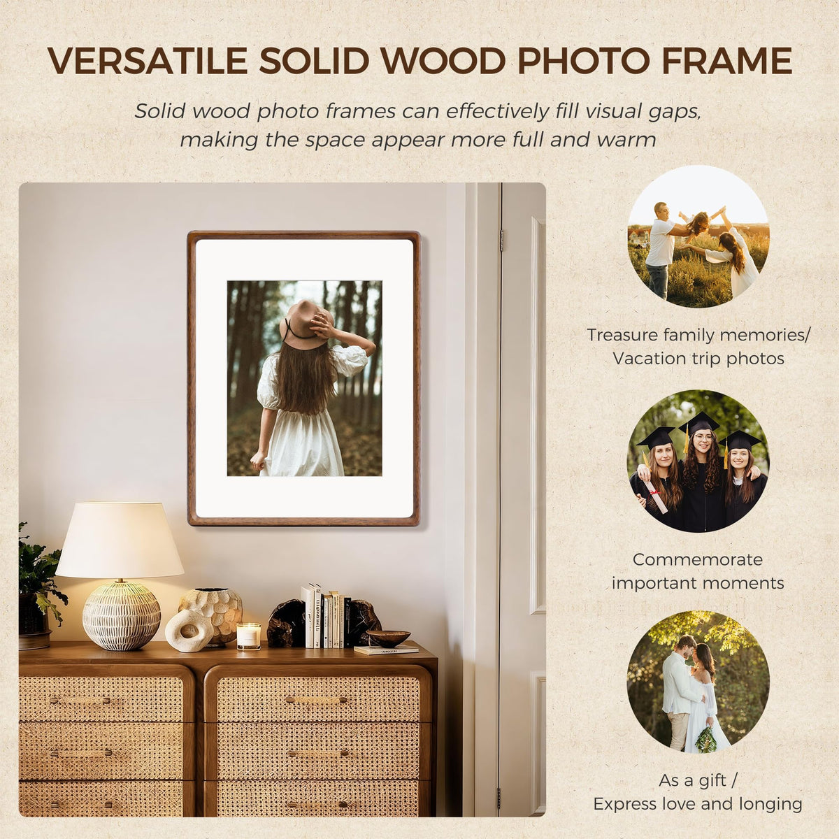 11 x 14 Picture Frame,Solid Wood Photo Frame with Tempered Glass,Desk Picture Frames 8 x 10 with Mat or 11 x 14 Without Mat for Wall Decor