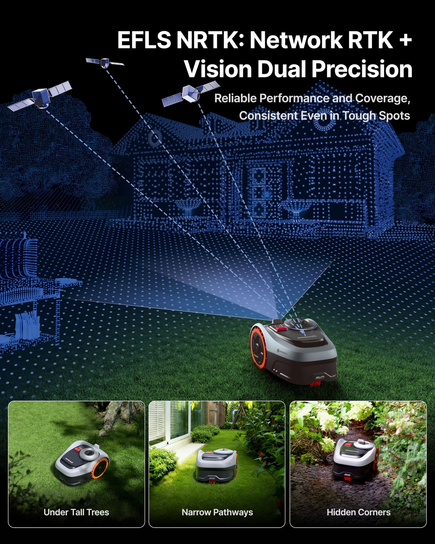 Segway Navimow i206 AWD Robot Lawn Mower (New i105N), Wire-Free with Garage S, All-Wheel Drive for 45% Slopes, EFLS NRTK + Vision, Auto Mapping, Covers 0.15 Acre (Garage Shipped Separately)