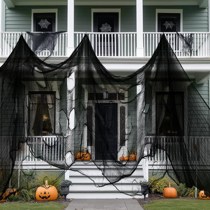 Nirohee 30x433 In Halloween Spider Web Black Creepy Cloth,900 Sqft Spider Webs Halloween Decorations with 100 Fake Spiders,Scary Spooky Gauze with Holes for Haunted House,Yard,Wall,Lawn,Garden,Horro