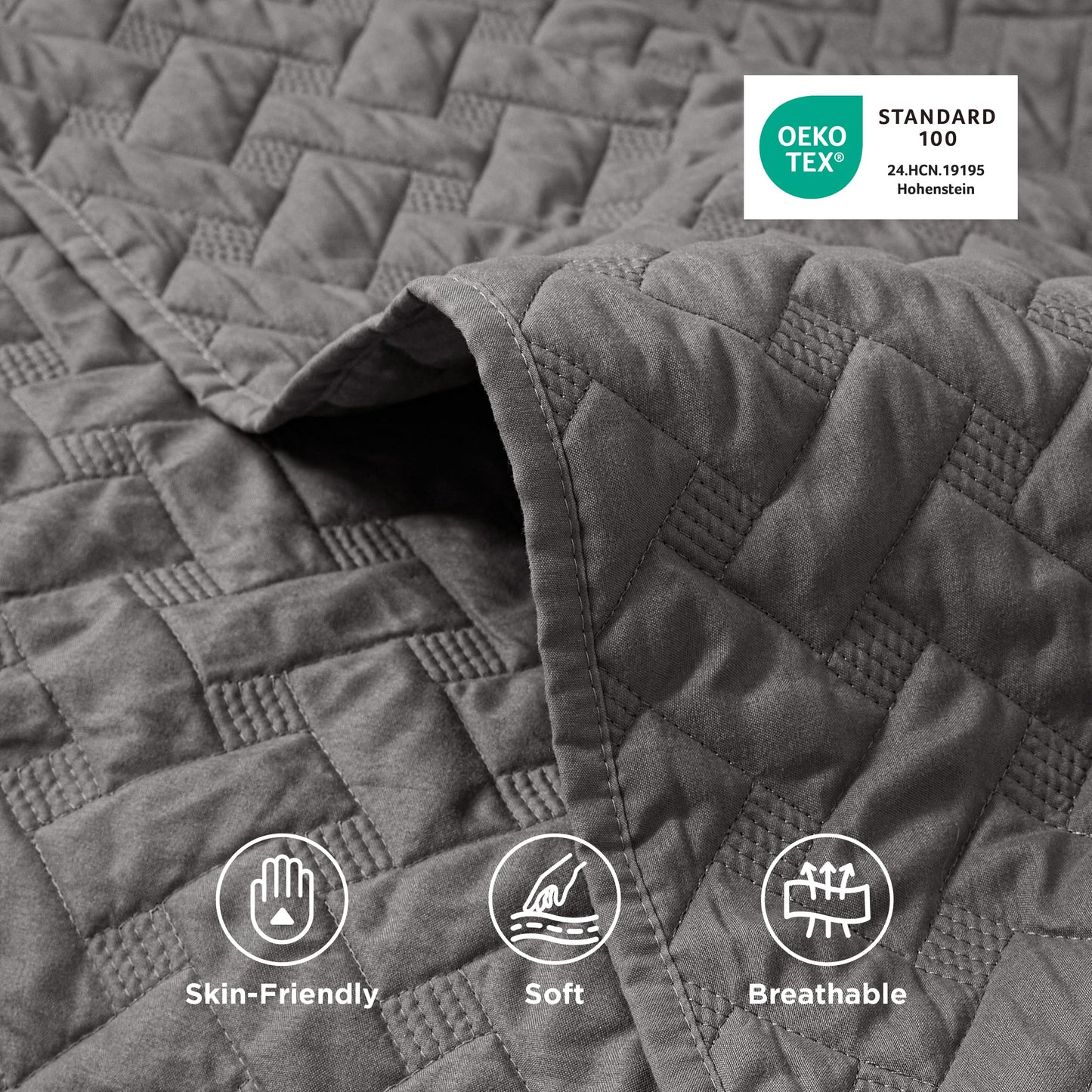 Bedsure Quilts King Size - Grey Bedspreads King Size with Basket Weave Pattern, Soft Quilt Bedding Set, Lightweight Comforter Set Coverlet for All Seasons with 2 Pillow Shams (106" x 96")