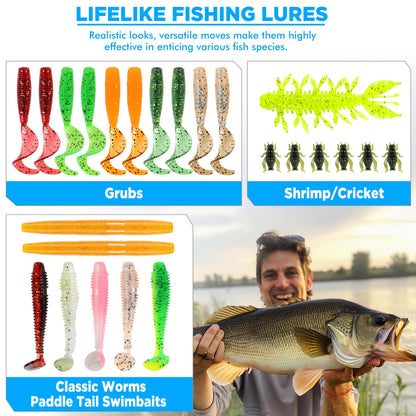 PLUSINNO Fishing Lures, 137Pcs Tackle Box with Tackle Included, Crankbaits, Spoon, Hooks, Weights & Other Accessories, Fishing Bait Lure Gear Kit Gift for Men Bass Freshwater