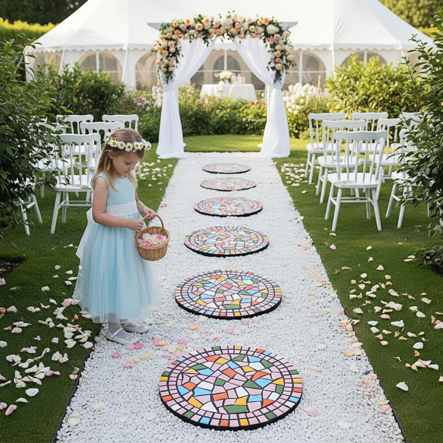 QZSDBWHCB - Garden Decoration - Mosaic Stepping Stone - Patio Decoration Stone 12 Inch (1, Pink, Medium)
