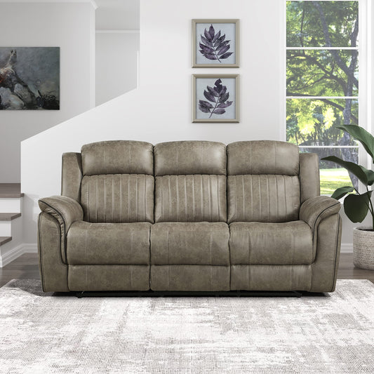Lexicon 83.5" W Manual Double Reclining Sofa, Polished Microfiber Recliner Sofa, Pillow Top Arms, for Living Room, Apartment,Easy Assembly, Sandy Brown