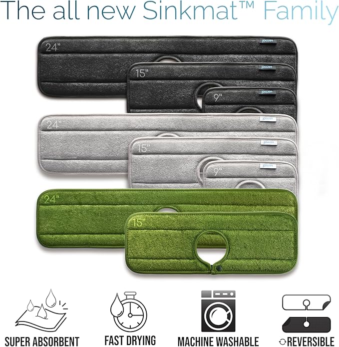 Ternal Original SINKMAT 15in Faucet Splash Guard Extra Long Microfiber Sink