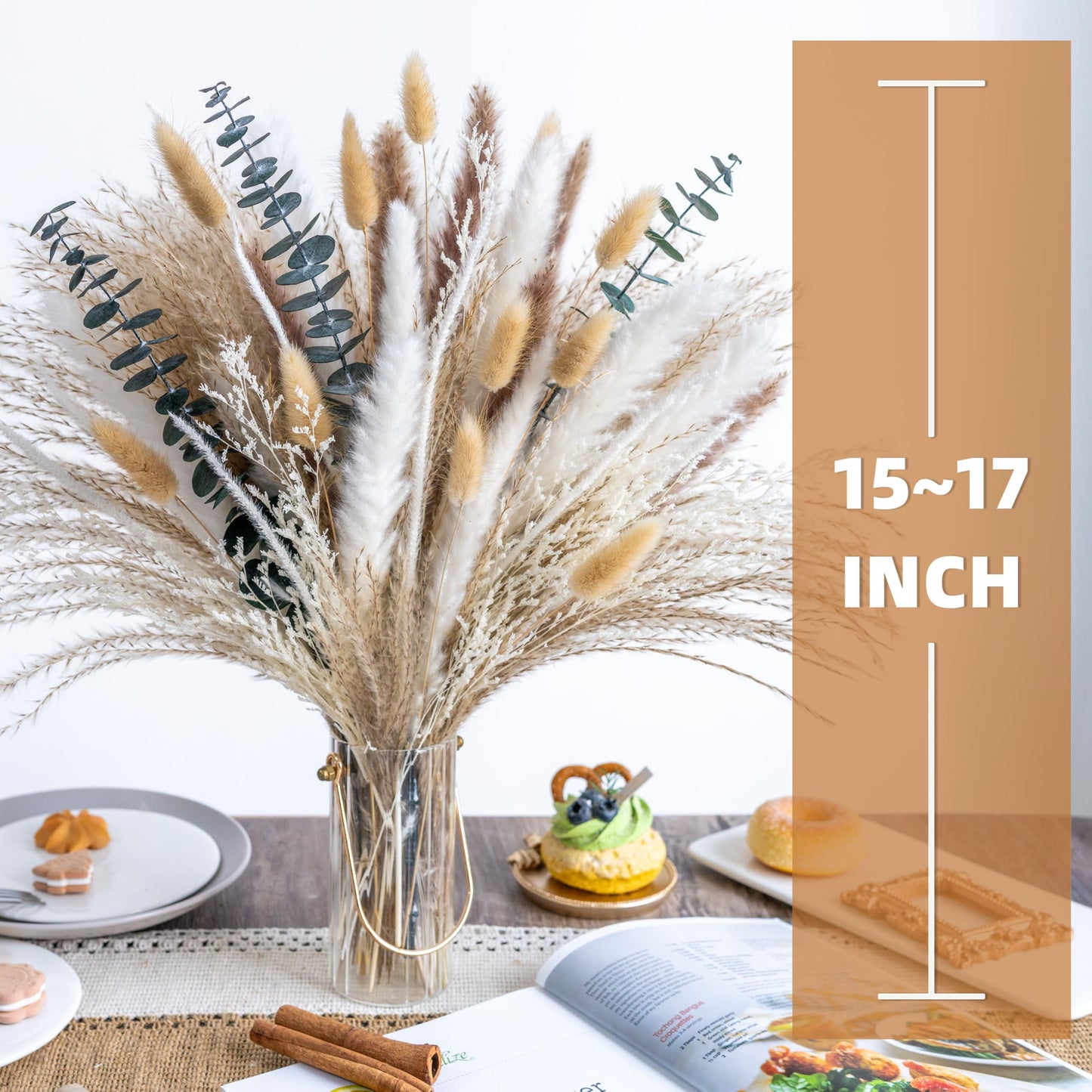 Boho Decor Pampas Grass and Eucalyptus Bouquet,7Kinds Dried Flowers,pompas Grass Dried Flowers Arrangement for Centerpiece Table ,Wedding,Home,Room,Rustic Decor