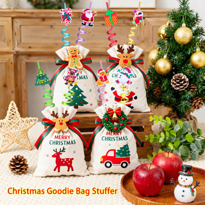 LEDUO 24 Christmas Party Favors Drinking Straws-Holiday Party Supplies-Reusable Xmas Santa Snowflakes Snowman Claus Reindeer Plastic Straw with Cartoon Decoration School Party Favors for Kids New Year