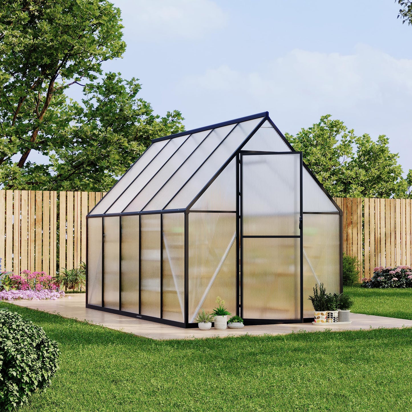 Polycarbonate Greenhouse for Outdoors, Large Walk-InGreenhouse with Quick Setup Structure and Roof Vent, Greenhouse with Ventilation