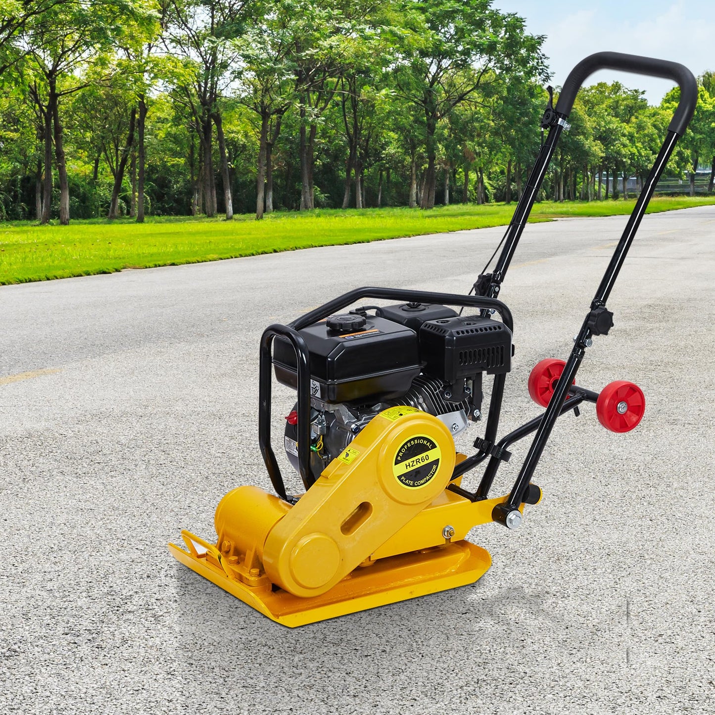 7HP Plate Compactor, 4200Lbs Force 5600VPM Powered Rammer w/ 212cc Engine, 22.1x15.9" Plate for Soil Gravel Asphalt Compaction, Professional Ground Compactors