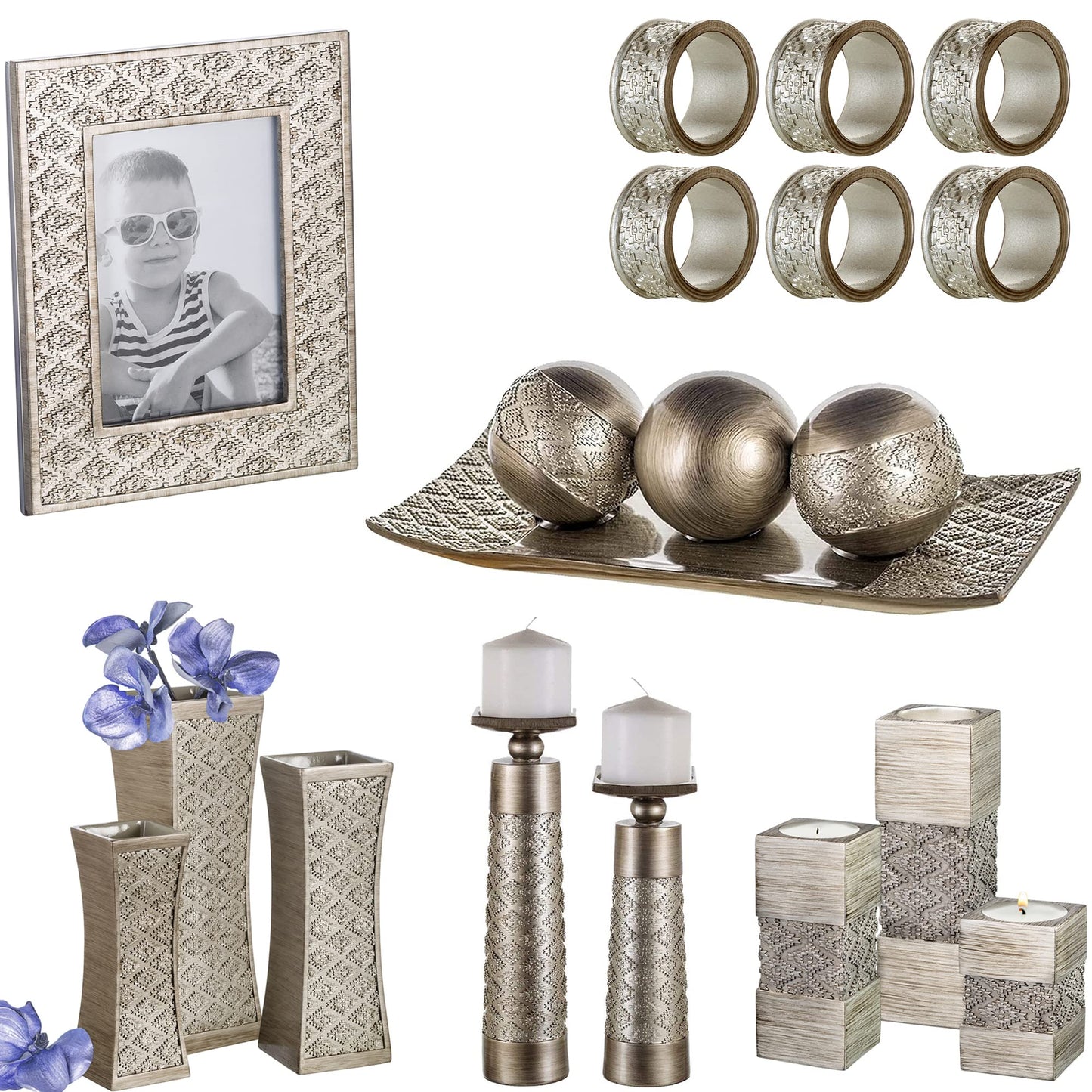 Creative Scents Dublin Silver Small Tealight Candle Holder Set of 3 - Centerpiece for Living Room and Dining Room Table Decor, Coffee Table Decor, Ideal for Fireplace, Entrance or Bathroom