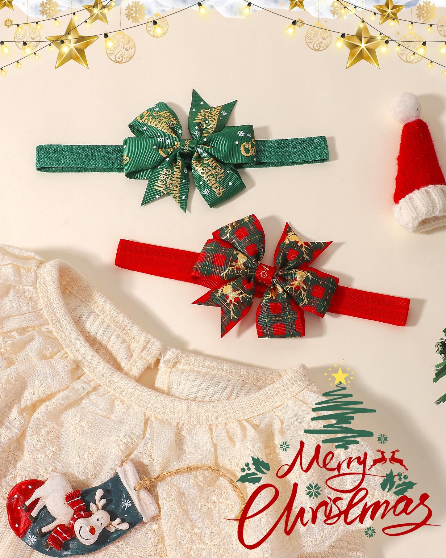 jollybows 10pcs Christmas Baby Bows Headbands Soft Stretchy Grosgrain Ribbon Hairbands with Bows Christmas Headbands Hair Accessories for Newborn Baby Girls Infant Toddlers Kids