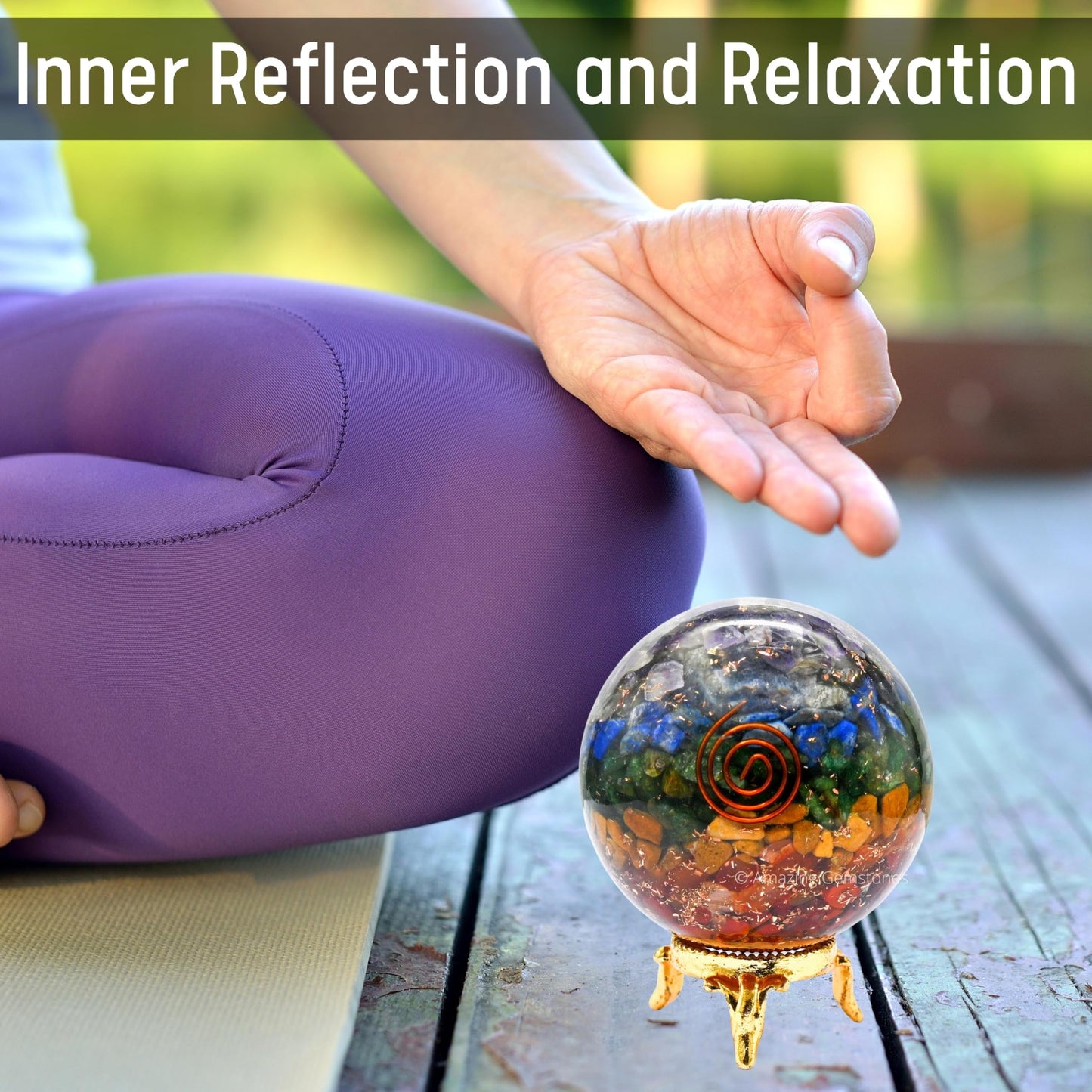 Amazing Gemstone 2.5" 7 Chakra Orgonite Orgone Crystal Sphere Ball with Stand - Meditation Crystal Ball for Witchcraft and Decorative Balls - Premium Gemstone Sphere Balls
