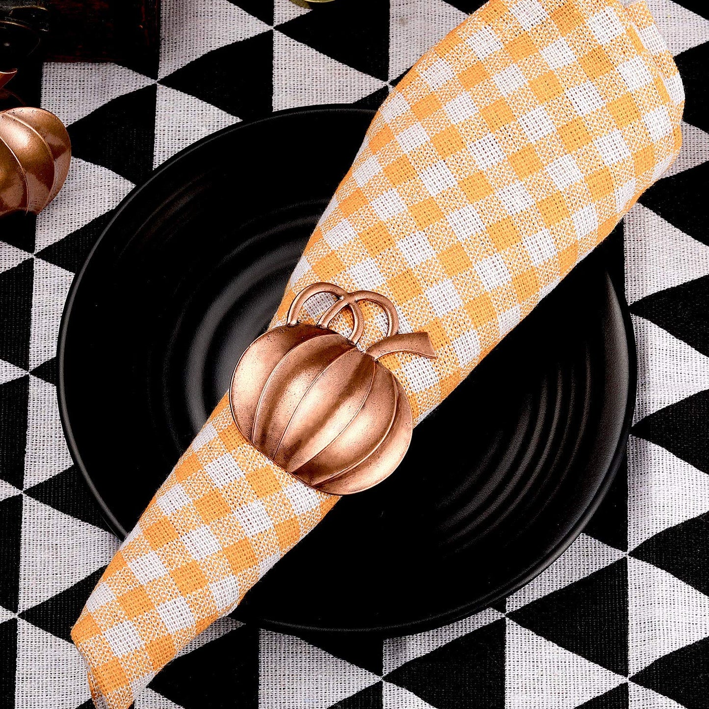 Patelai 12 Pieces Pumpkin Napkin Rings Fall Napkin Holders Thanksgiving Halloween Dinner Tables Rings for Thanksgiving Dinner Party Weddings Family Gatherings (Bronze)