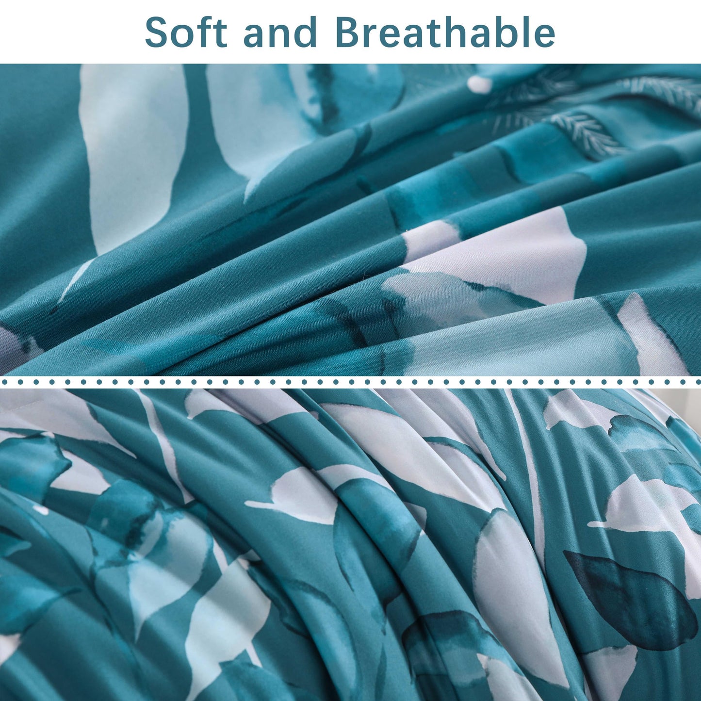 DJY Teal Botanical Comforter Set King, 3 Pieces Blue Leaves Comforter for King Size Bed Reversible Floral Bed Comforter Set Soft Microfiber Bedding Set for All Season