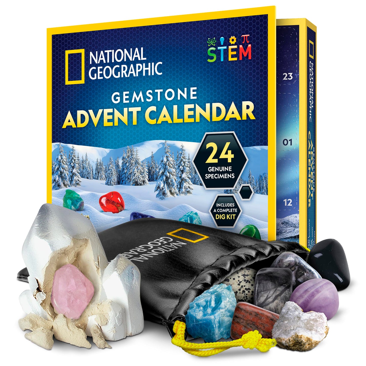 NATIONAL GEOGRAPHIC 2025 Gemstone Advent Calendar - Christmas Countdown Calendar for Kids with 24 Gems, Rock Collection, Mini Gem Dig Kit (English-Only Version)