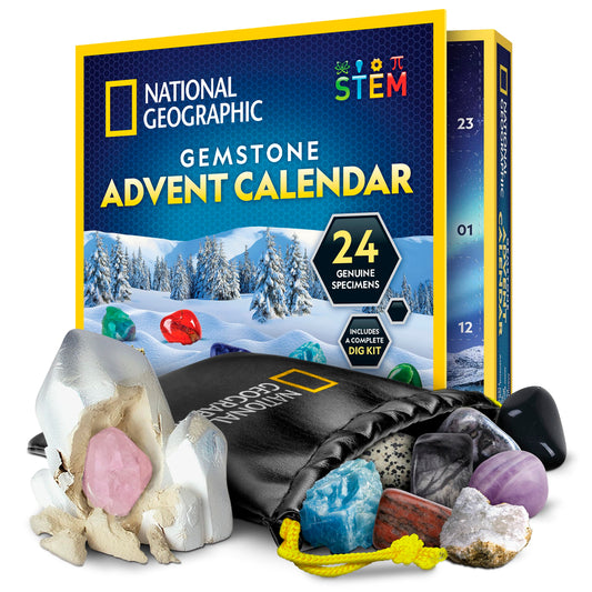 NATIONAL GEOGRAPHIC 2025 Gemstone Advent Calendar - Christmas Countdown Calendar for Kids with 24 Gems, Rock Collection, Mini Gem Dig Kit (English-Only Version)