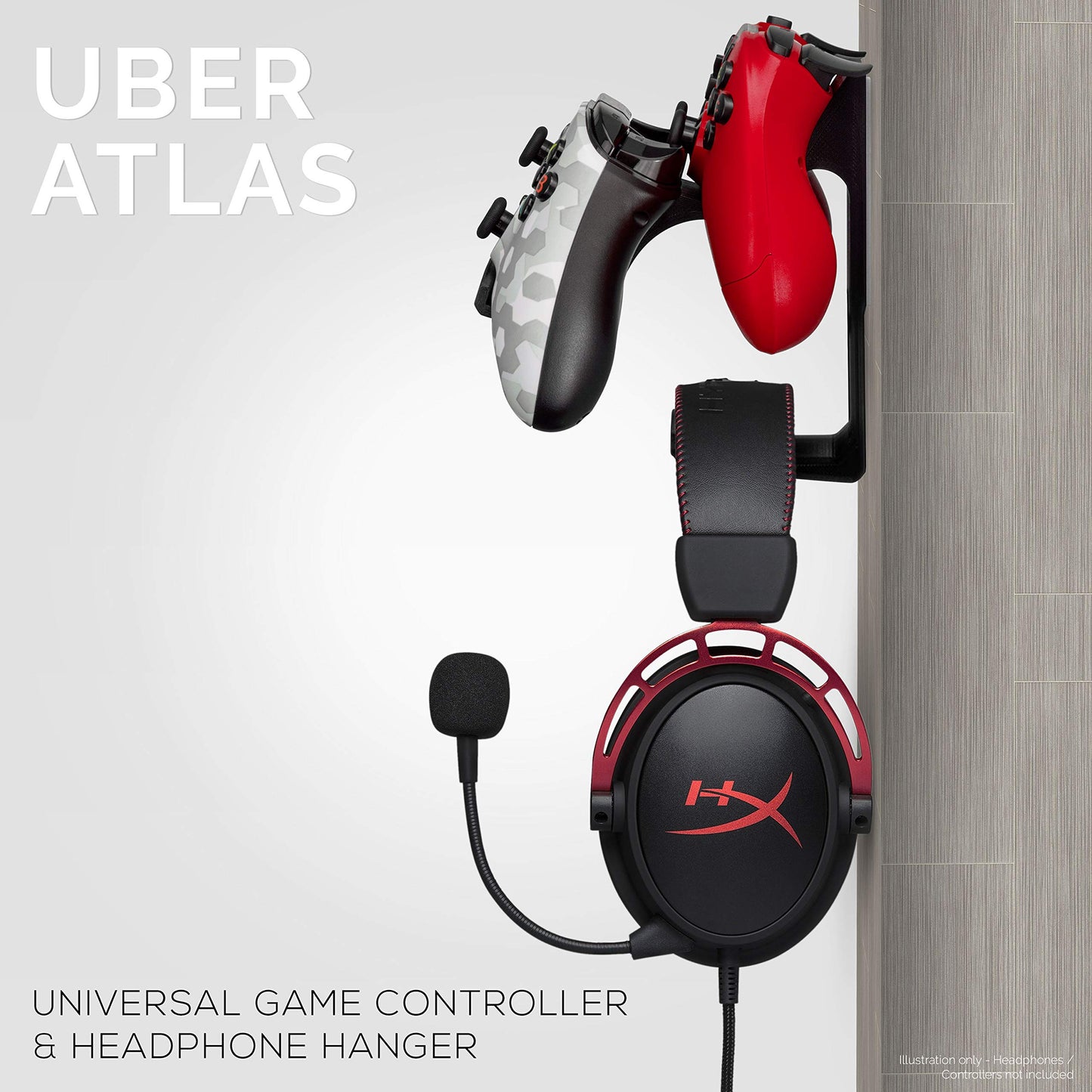BRAINWAVZ The UberAtlas Dual Game Controller & Headphone Stand Wall Mount Holder for Xbox ONE, Series X, PS5, PS4, PS3, Switch, STEELSERIES Gamepad & More, Stay Organized No Screws