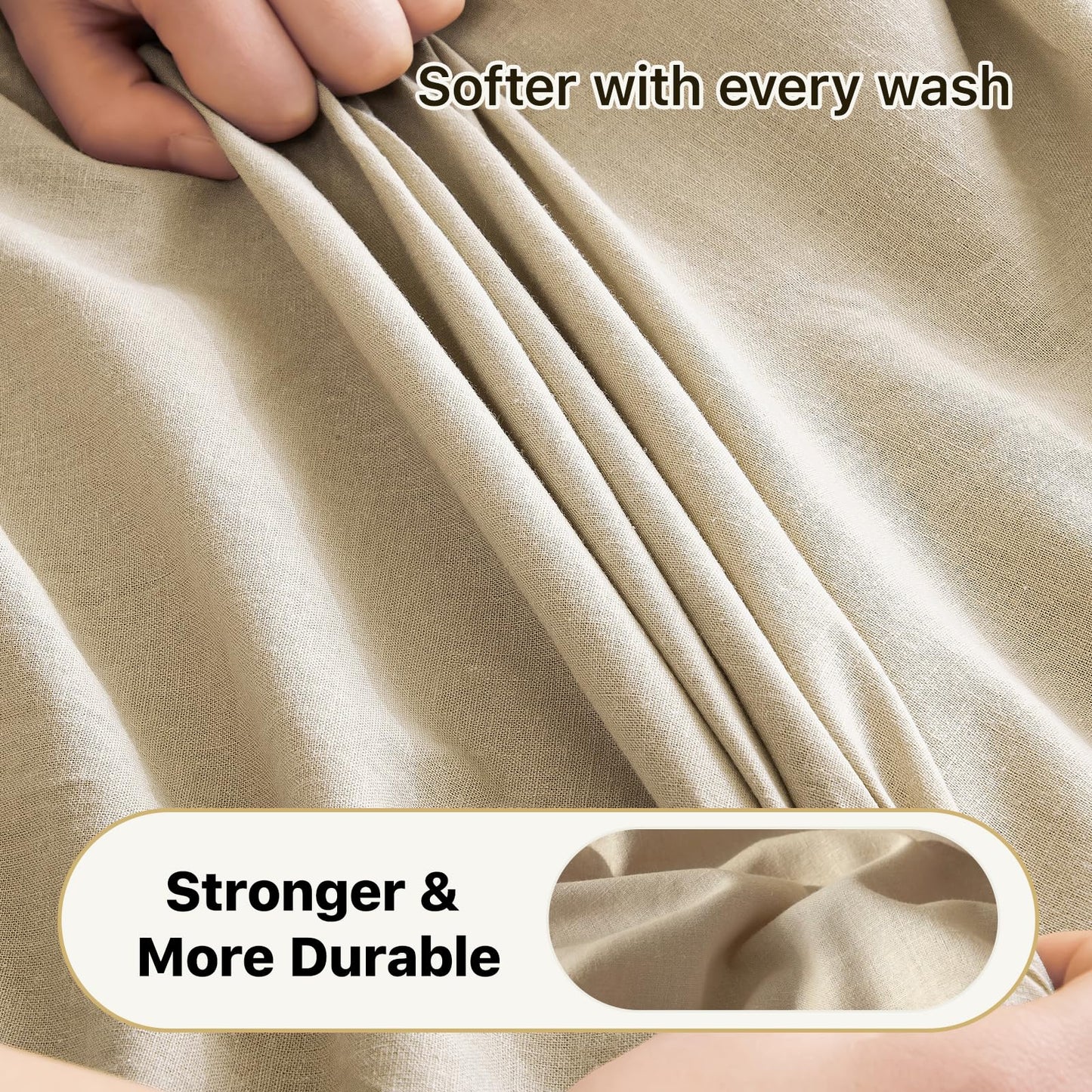 Myjov 100% Linen Pillowcase Queen Size Set of 2 - Soft Breathable Washed Solid Color Pillow Cases for All Season, Natural Cooling Linen Pillow Covers with Envelope Closure (Linen,Queen,20x30'')