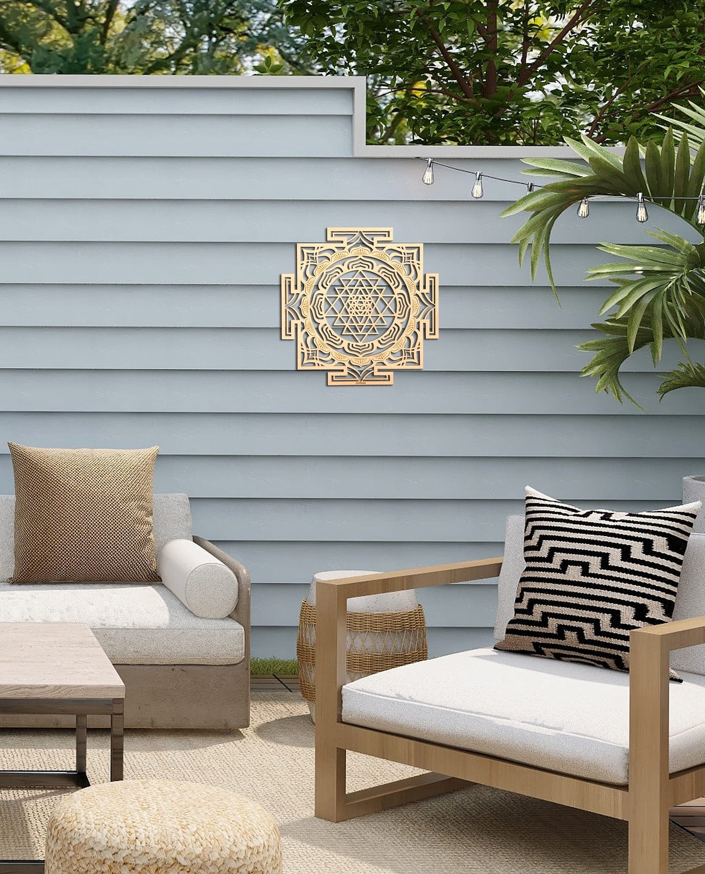 Qallicon 11.5'' Sri Yantra Wall Decor, Mandala Sacred Geometry Wall Art, Crystal Grid Chakra Wooden Yoga Art, Meditation Altar Zen Decor Spiritual Gifts