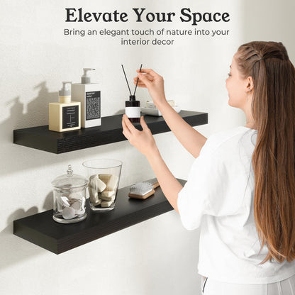 Ornawit Floating Shelves for Wall, 9.3" Deep Wall Mounted Wood Shelves for Bathroom, Bedroom, Living Room, Kitchen, Hanging Shelf for Books/Storage/Room Decor (Black, 24")