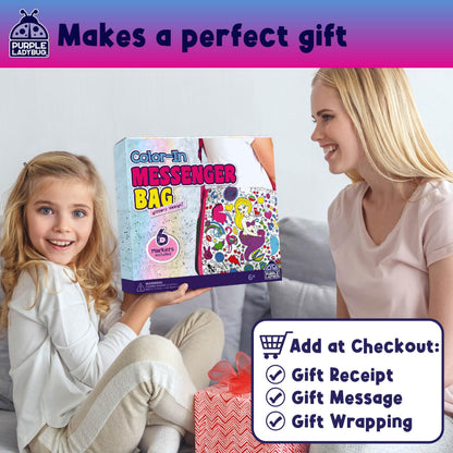 PURPLE LADYBUG Colour Your Own Messenger Bag Kit - Creative Craft Gift with 6 Vibrant Markers for Girls Aged 6-12, Perfect for Birthdays and Year-Round Fun in Arts and Crafts, Great Gift Idea