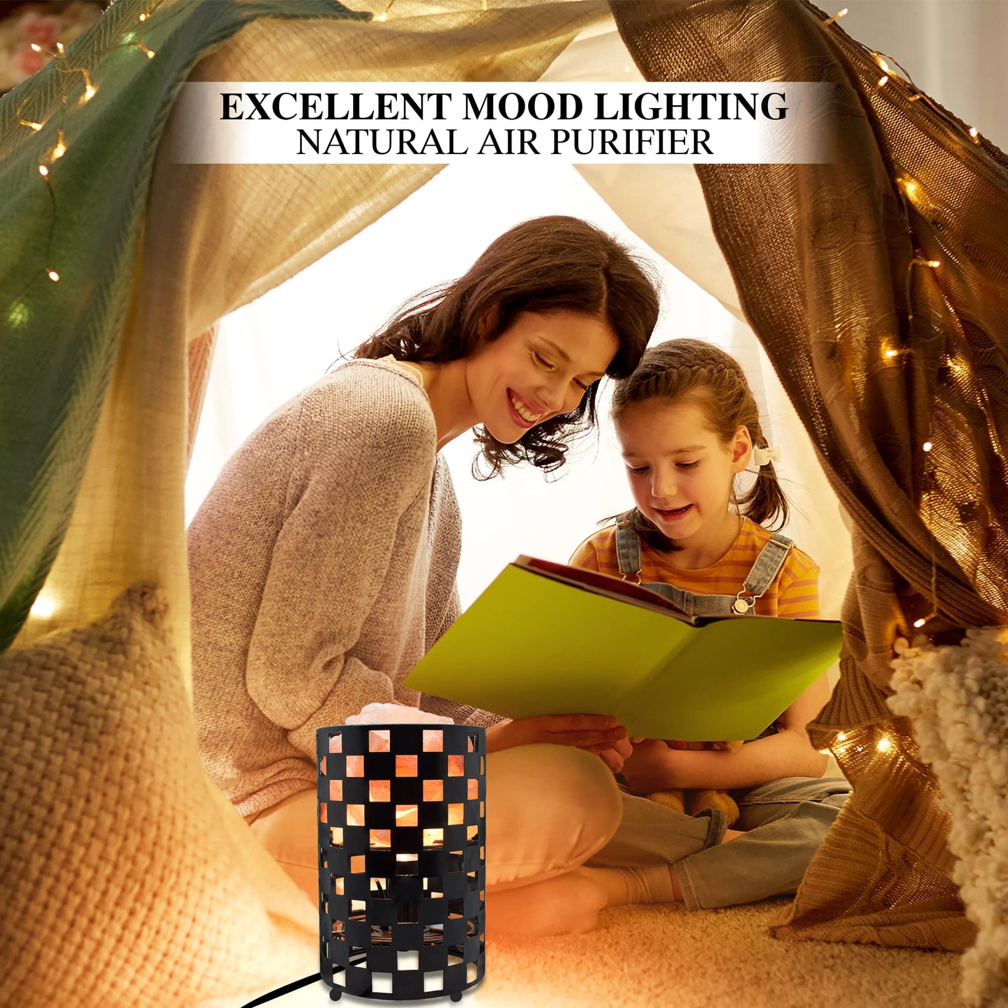 Himalayan Glow Projective Style Metal Basket Night Light with Pink Chunks, Bulb,(ETL Certified) Dimmer Switch,Calming & Relaxing Salt Lamp, Pink Salt Chunks