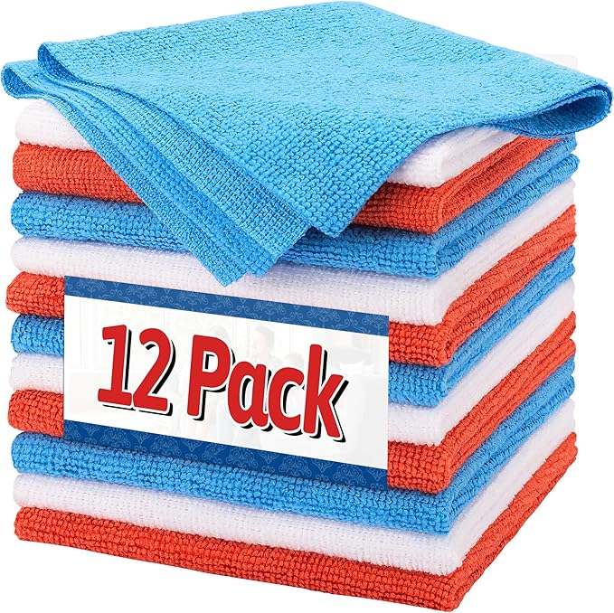 FIXSMITH Microfiber Cleaning Cloth, Shop Towels Bulk, Microfiber Towels