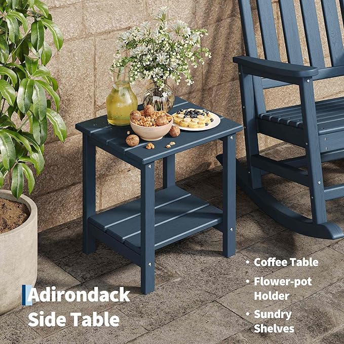 HDPE Rocking Chair Outdoor Set of 4 with 2 Side Table - Poly High Back Porch Rocker Chairs for Adults - All Weather Resistant Furniture for Patio Front Porch - Navy Blue