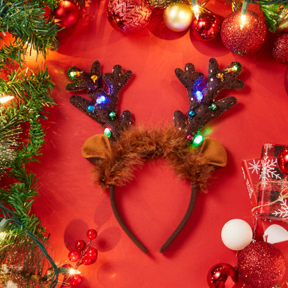 JOYIN Christmas 4PCS Reindeer Headband, Light-Up LED Antlers Reindeer Hat Holiday Headbands for Christmas Party Supplies and Holiday Parties Favors (ONE SIZE FITS ALL)