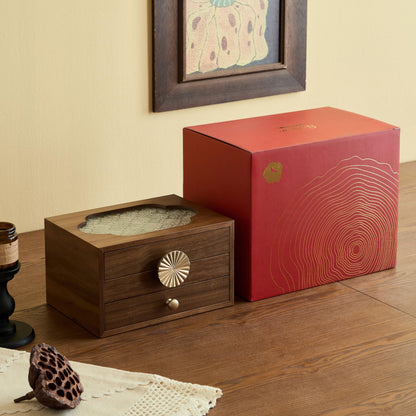 Wenseny Walnut Jewelry Box Organizer with Glass Lid, Wooden Jewelry Storage with Drawers & Metal Pulls - Perfect for Weddings, Birthdays, Mother's Day (3 Layers, Brown)
