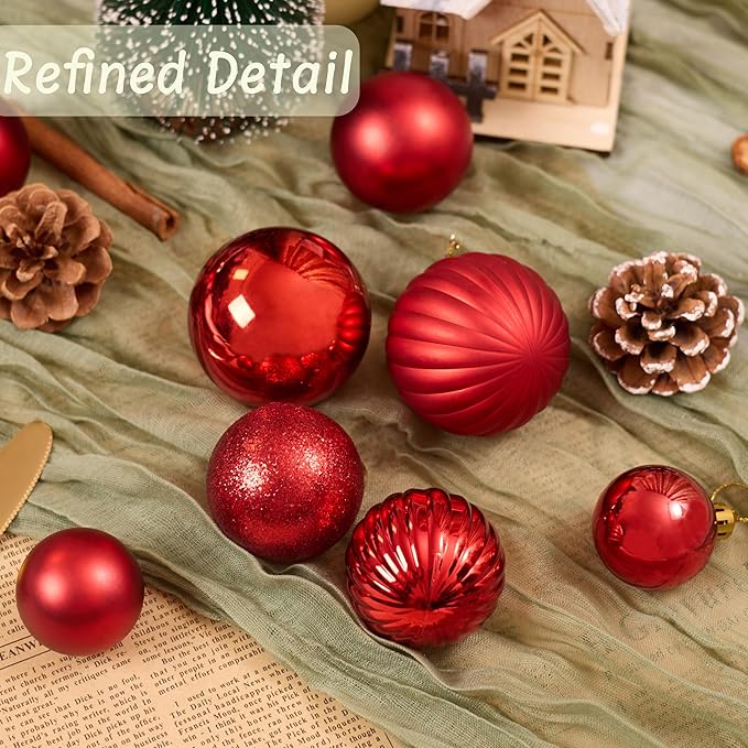 50ct Christmas Balls Ornaments for Xmas Tree, Red Shatterproof Christmas Tree Decorations Hanging Ball for Holiday Party Decor(1.57"-2.36")