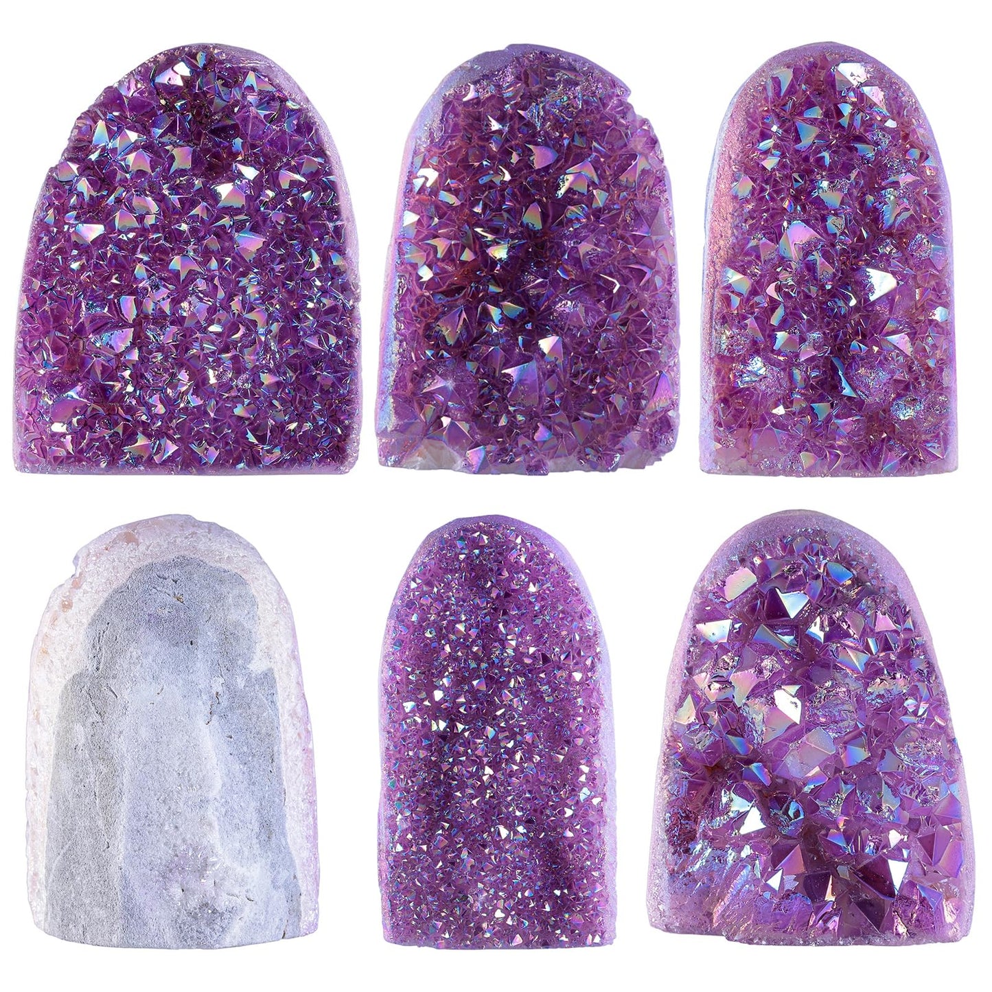 dssmboom Titanium Coated AB Rainbow Rock Quartz Crystal Cluster for Home Decor, Irregular Stone Geode Specimen Mineral for Meditation Spiritual Healing, Purple