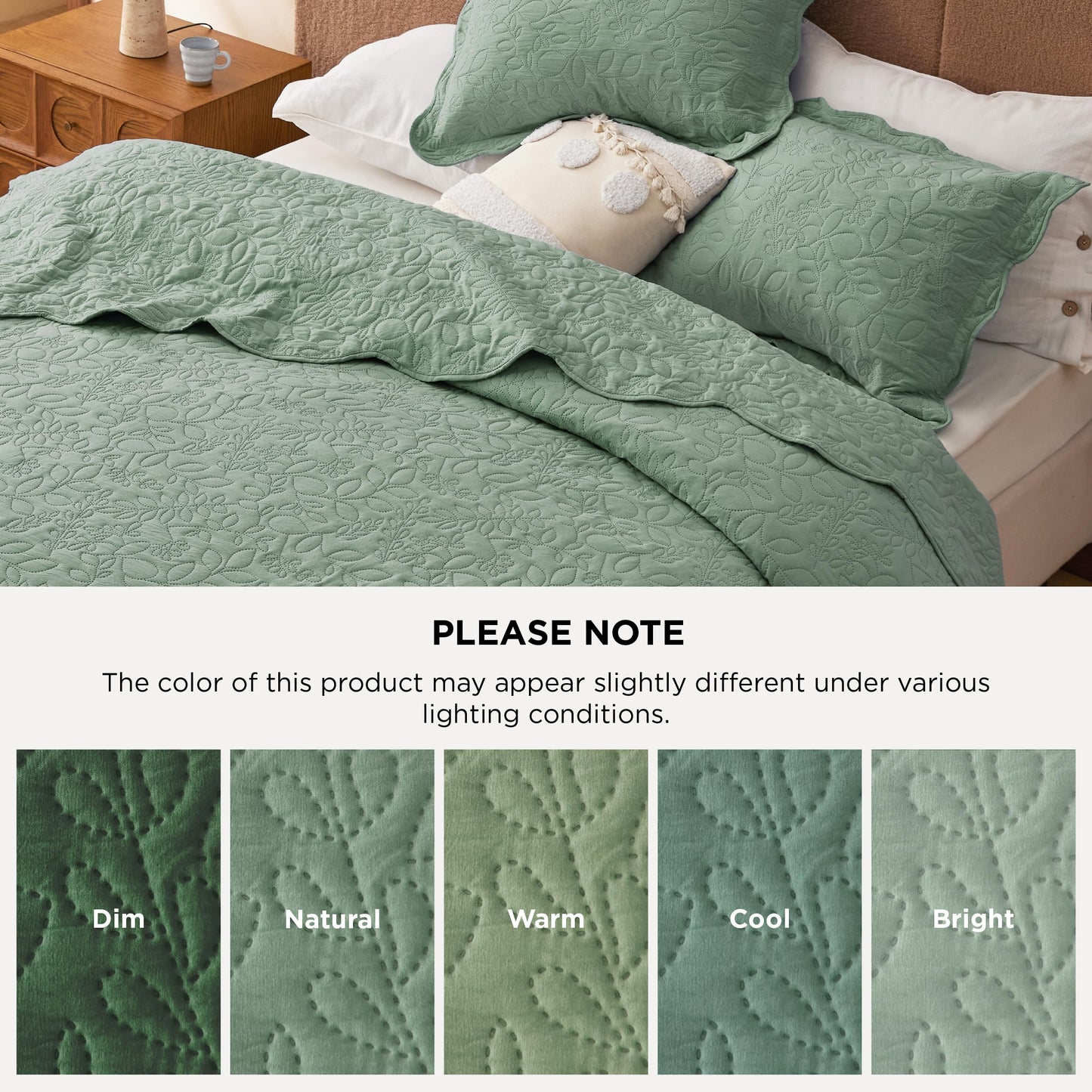 Bedsure Quilt King Size - Ultra Soft Pre-Washed Cloud-Like Bedding, All-Season Lightweight Comforter for Country Bedroom, Leaf Design Coverlet in Sage Green, 106 x 96 Inches