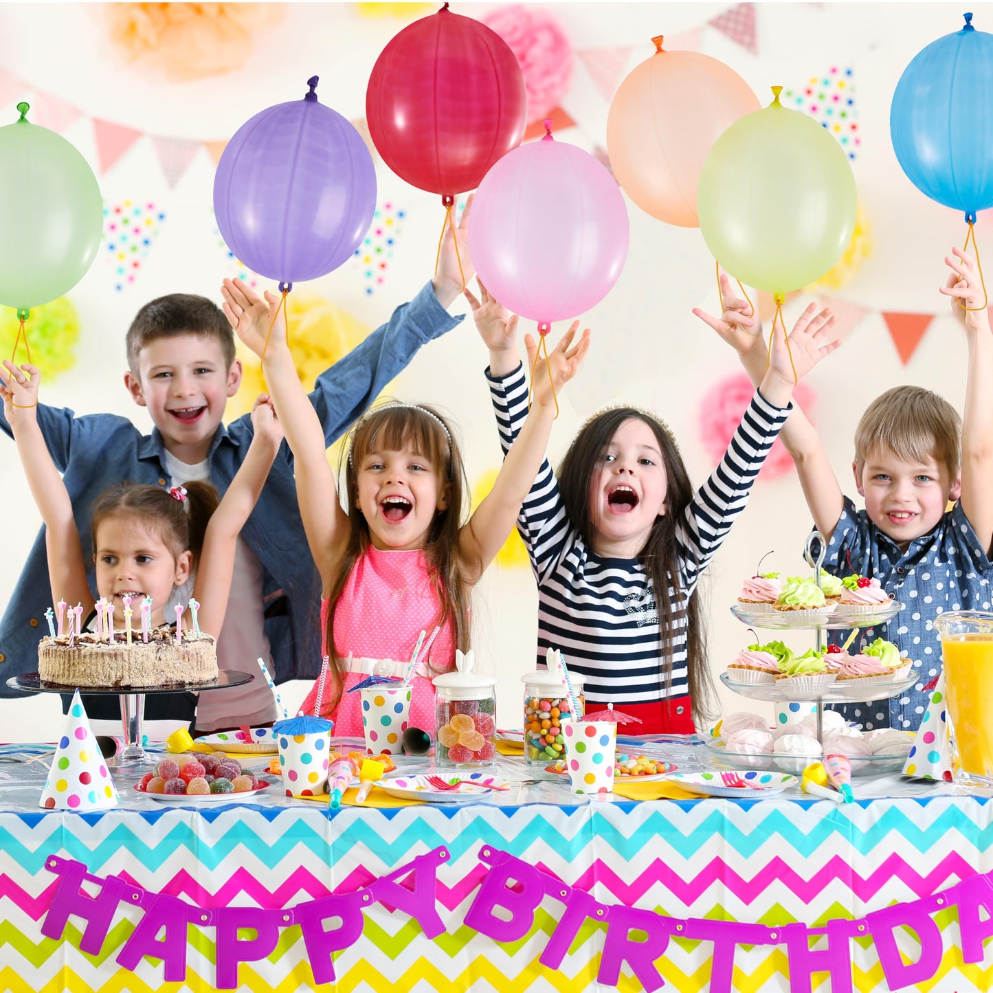 JOYIN 96 Pcs Punch Balloons, Easter Egg Fillers, Heavy Duty Party Favors for Kids, Punching Balloons with Rubber Band Handle for Birthday, Goodie Bags Stuffers, Halloween Party Supplies