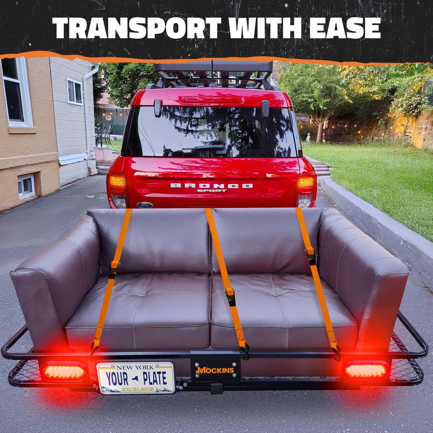 Mockins 72"x36"x6" XXL Folding Trailer Hitch Cargo Carrier w/ 50 CuFt Waterproof Cargo Bag for Hitch Carrier | 500 Lbs Cap Luggage Rack for SUV Car & Truck w/Rear Lights, License Plate Holder & More